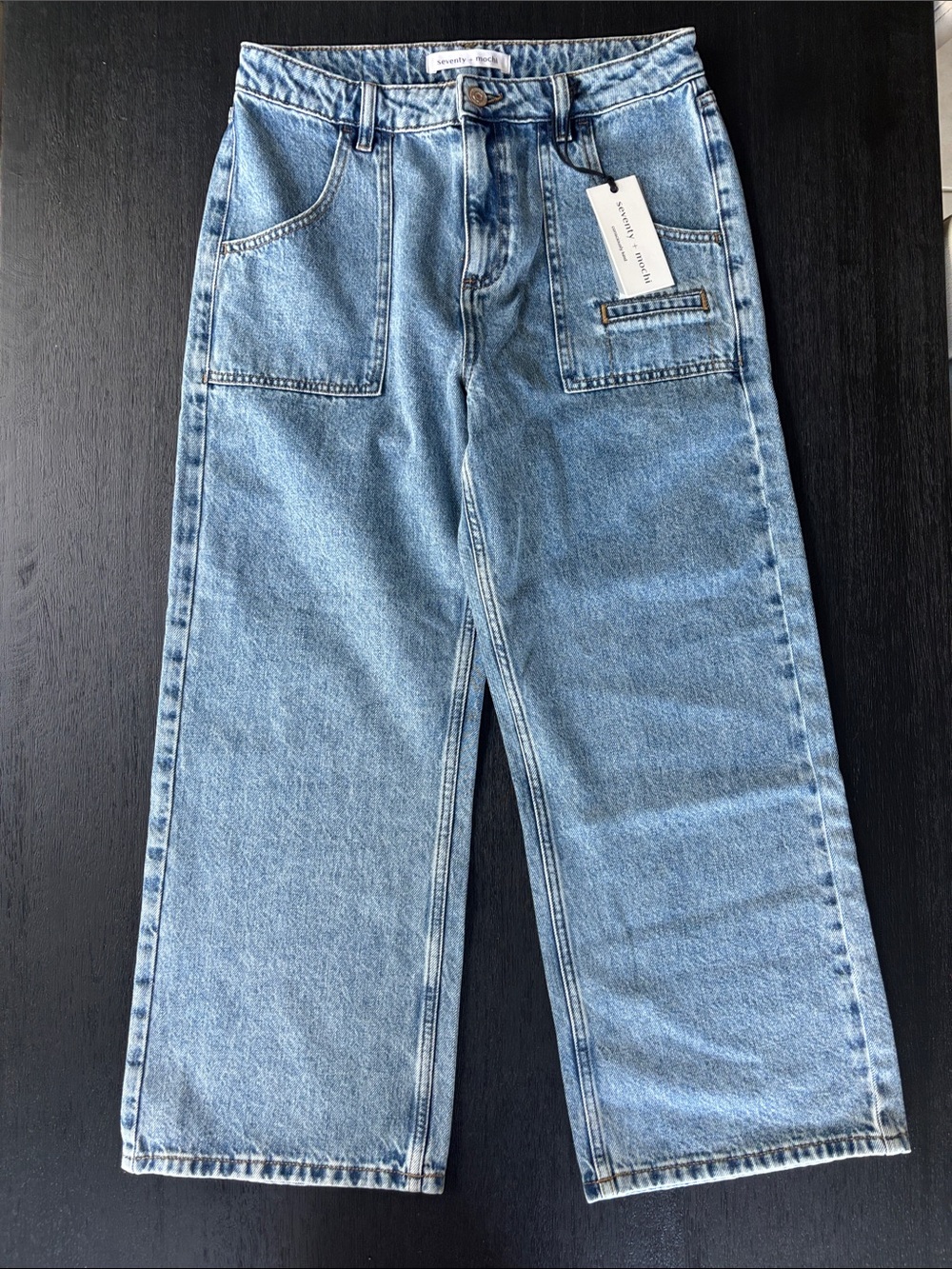 Seventy + mochi Wide Leg Cropped Jeans - Light Blue Denim